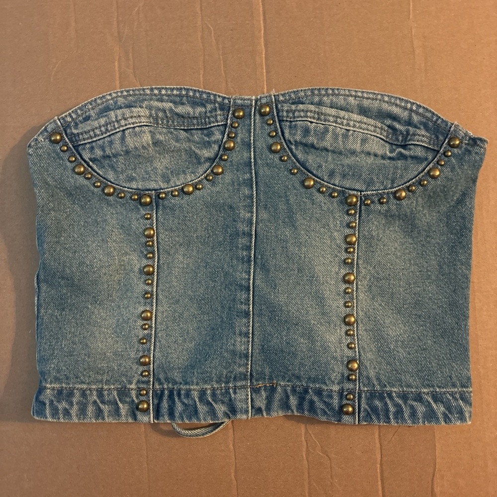 Edikted Blue Bustier Crop Top with Embellished Design